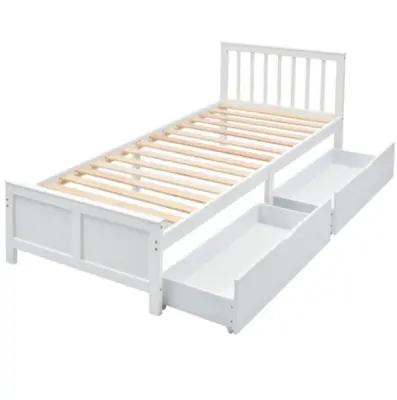 Enojna postelja 90x200 cm iz masivnega lesa z 2 predaloma - bela