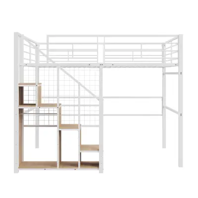 Postelja Mezzanine za otroke 140x200 cm - z varnostno lestvijo in shranjevanjem - bela