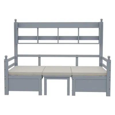 Kavč postelja 200x90 cm - 2 v 1 postelja in pisalna miza - Z knjižnico - Z udobnimi blazinami - Siva