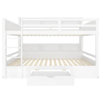 Postelja na dveh nadstropjih za otroke 2x90x200 cm - z enim predalom in predali - bela