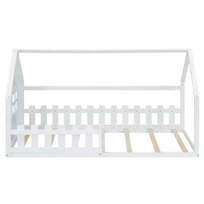 Postelja v obliki hiške za otroke 90x200 cm - Oblika hiše - Iz lesa bora in MDF - Bela