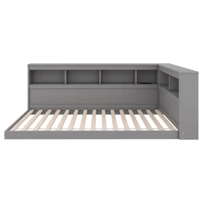 Postelja s klopjo 90x200 cm - Z USB vtičnicami in shranjevanjem - Siva