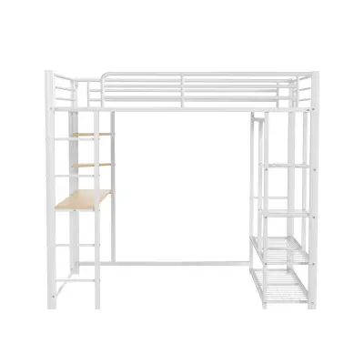 Postelja z mezzanine 140x200 cm iz kovine - S pisalno mizo in policami - Bela