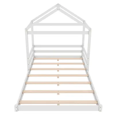 Postelja v obliki kabine 140x200 cm iz masivnega lesa - Z lesenimi letvicami - Bela