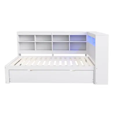 Raztegljiv kavč 90x200 cm - z izvlečno posteljo - z USB vtičnico + z LED osvetlitvijo - bela