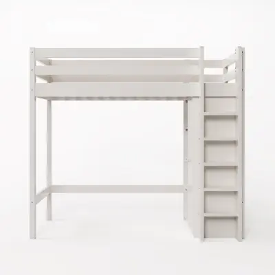 Postelja Mezzanine 90x200 cm z omaro in 6 policami, MDF in lesene plošče, bela (brez vzmetnice)