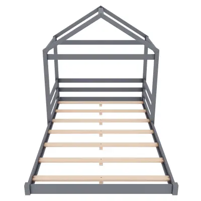 Postelja v obliki kabine 140x200 cm iz masivnega lesa - Z lesenimi letvicami - Siva