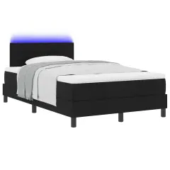 vidaXL Boks vzmetnica z vzmetnico & LED Črna 120x190 cm Tkanina