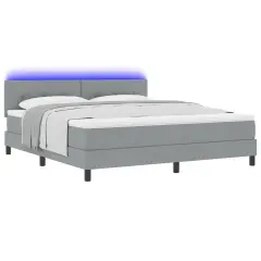 VidaXL Postelja s škatlastim vzmetenjem z vzmetnico in LED svetlobo svetlo siva 180x200 cm Tkanina