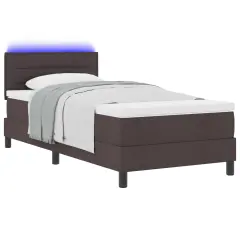 vidaXL postelja s pomičnim dnom z blazino in LED temno rjava 80x200 cm tkanina
