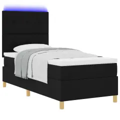 vidaXL Postelja z vzmetnico in LED, črna, 80x200 cm, tkanina