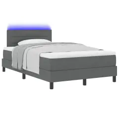 vidaXL Box Spring postelja z vzmetnico in LED temno siva 120x200 cm tkanina