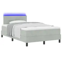 vidaXL Boks vzmetnica z vzmetnico in LED svetlo svetlo siva 120x190 cm Žamet