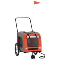 vidaXL Kolesarska prikolica za hišne ljubljenčke oranžna in siva