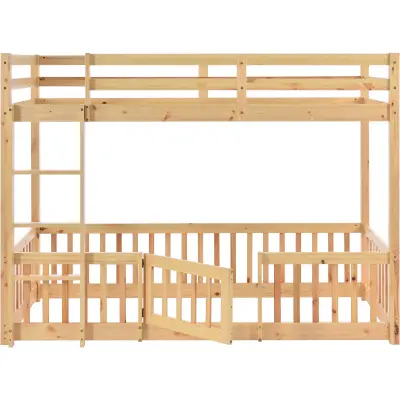 Pogradna postelja z dvema sedežema - 2 X 90 X 200 cm - vrata in vratca - masivni les - naravna barva
