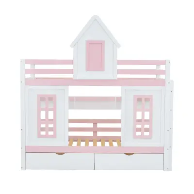 Pogradna postelja „Lit Princesse 90x200 cm - 2 predala na kolesih in odprte police - masivni bor E