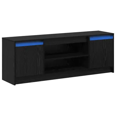 vidaXL TV omarica z LED črna hrast 139.5x34x50 cm inženirski les