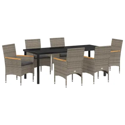 vidaXL 7-delni set jedilnice za vrt z blazinami siva poli ratan