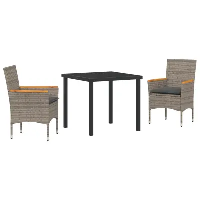 vidaXL 3-delni set za zunanjo jedilnico z blazinami siva poliratana