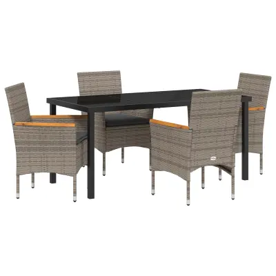 vidaXL 5-delni set za jedilnico na vrtu z blazinami siv poli ratan