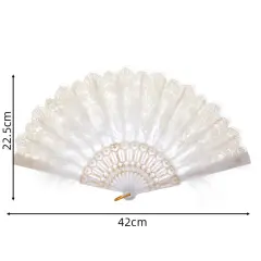 Perjani ventilator - elegantni ročni ventilator iz čipke in satena White