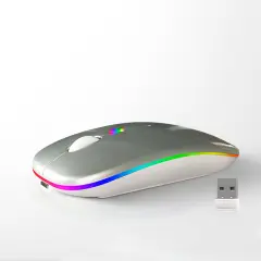 Brezžična miška - 2,4G + Bluetooth dvojni način svetleča srebrna