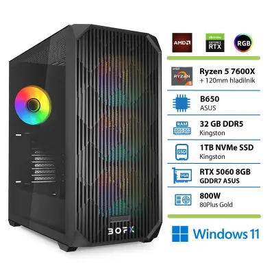 Namizni računalnik BOFX CENTAURI 3, Ryzen 5 7600x, 32 GB RAM, 1 TB SSD, RTX 5060, W11H|Gaming