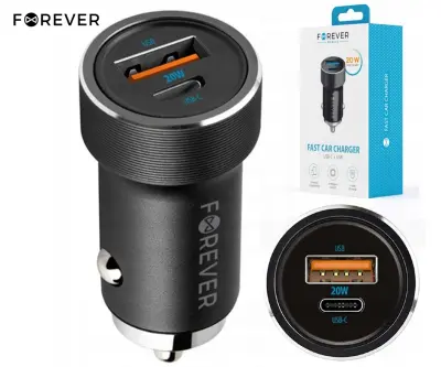 Avto polnilec FOREVER CC-06, 20 W, USB-A, USB-C, Power Delivery, Quick Charge
