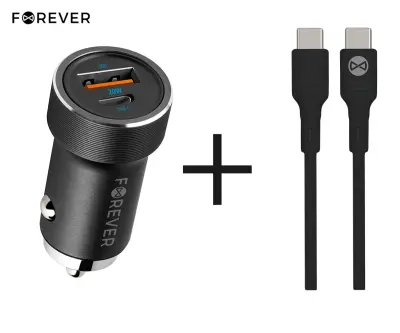 Avto polnilec s kablom FOREVER CC-06, 20 W, USB-A, USB-C, Power Delivery, Quick Charge