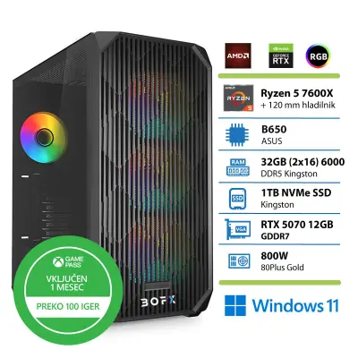 Namizni računalnik BOFX AQUILAE 5, Ryzen 5 7600X, 32 GB RAM, 1 TB SSD, RTX 5070, W11H + XBOX GP|Gaming
