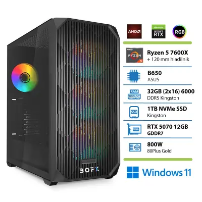Namizni računalnik BOFX AQUILAE 5, Ryzen 5 7600X, 32 GB RAM, 1 TB SSD, RTX 5070, W11H + XBOX GP|Gaming