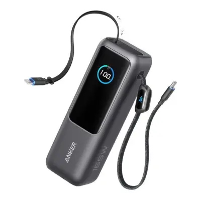 Polnilna baterija ANKER 25K/165W + izvlečni USB-C, črna