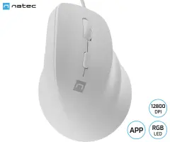 Vertikalna žična miška Natec CRAKE 2 PRO, 12800 DPI, RGB LED, za desničarje, bela
