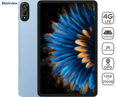 Tablica BLACKVIEW MEGA 2, 30,5 cm (12"), 4G LTE, 12 GB + 256 GB, IPS 2K, moder (Ice Blue), z ovitkom in dodatki