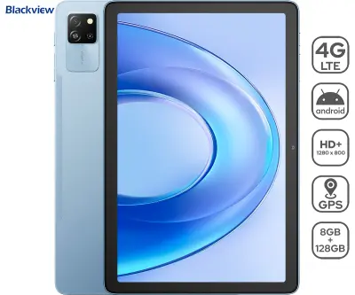 Tablični računalnik BLACKVIEW TAB 60 PRO, 25,6 cm (10,1"), 4G LTE, 8 GB RAM, 128 GB ROM, IPS HD+, moder (Sunny Sky Blue), z ovitkom