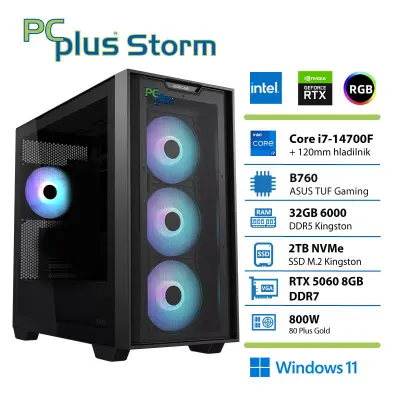 Gaming namizni računalnik PCPLUS Storm, I7-14700F, 32 GB RAM, 2 TB SSD, RTX5060Ti 8 GB, W11H + Xbox GP