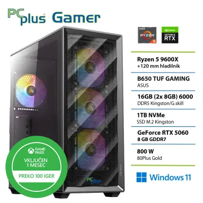 Gaming namizni računalnik PCPLUS Gamer, R5-9600X, 16 GB RAM, 1 TB SSD, RTX5070, W11H + Xbox GP