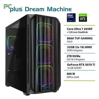 Gaming namizni računalnik PCPLUS Dream Machine, U7 265KF, 32 GB RAM, 2 TB SSD, RTX 5070Ti 16 GB