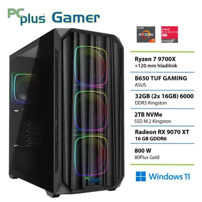Gaming namizni računalnik PCPLUS Gamer, R7 9700X, 32 GB RAM, 2 TB SSD, RX 9070XT, W11H