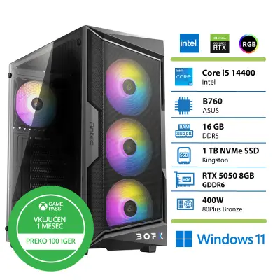 Namizni računalnik BOFX TAURI 4 i5-14400, 16 GB RAM, 1 TB SSD, RTX 5050, W11H|Gaming
