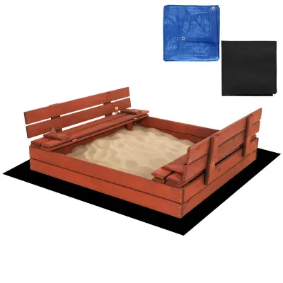 Premium peskovnik z zapiranjem s pokrovom in klopcami 120 x 120 cm iz impregniranega lesa – rjava