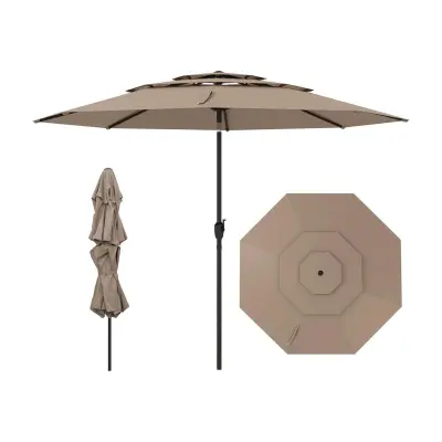 Klasični vrtni dežnik z prezračevalnim sistemom, ročaj, Ø300 cm, rjava barva