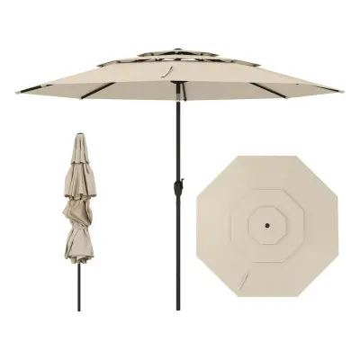 Klasični vrtni dežnik, prezračevalni sistem, bež-rjav, Ø300 cm, višina 245 cm, teža 7,5 kg