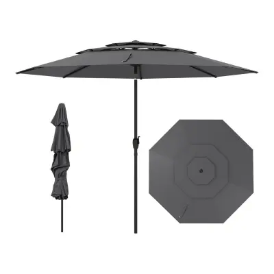 Klasičen vrtni dežnik s prezračevanjem, š. 300 cm, sivi