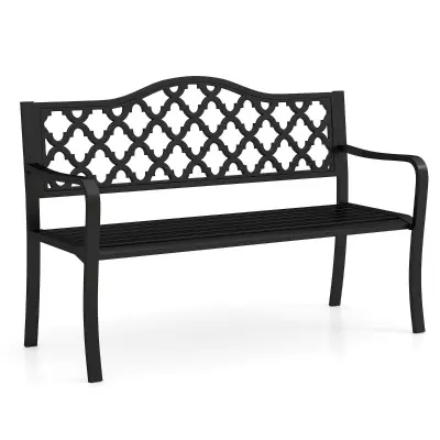 Črna kovinska vrtna klop za 2 osebi 128 x 54 x 89 cm