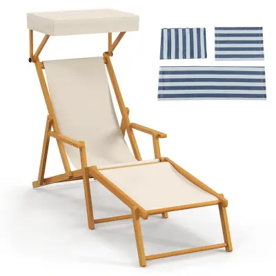 Vrtni ležalnik z nadstreškom Leseni plažni stol