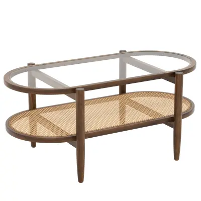 Dvonadstropna kavna mizica s steklenim vrhom 102 x 56 x 47 cm