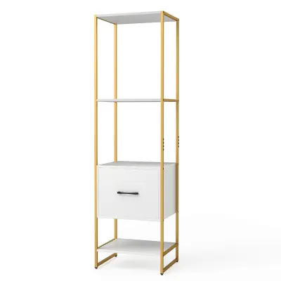 5-stopenjska knjižna omara s predalom in kovinskim okvirjem Sodobna knjižna omara