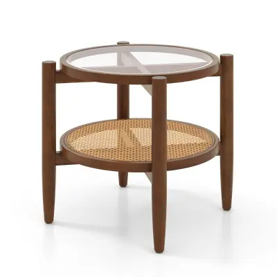 Stranska mizica Kavna mizica s steklenim vrhom 56 x 56 x 46 cm