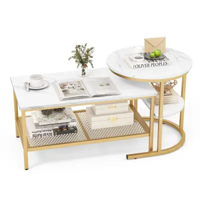 2 kosi mizice z imitacijo marmorja na vrhu Bench Table